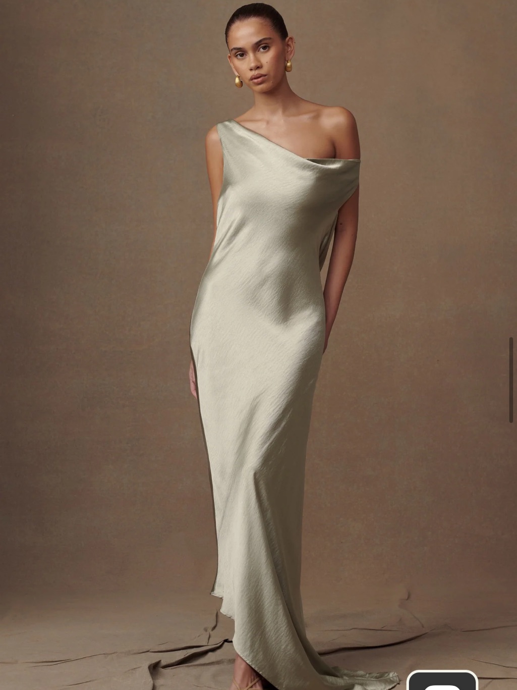 Meshki One-Shoulder Slip Gown In Sage
